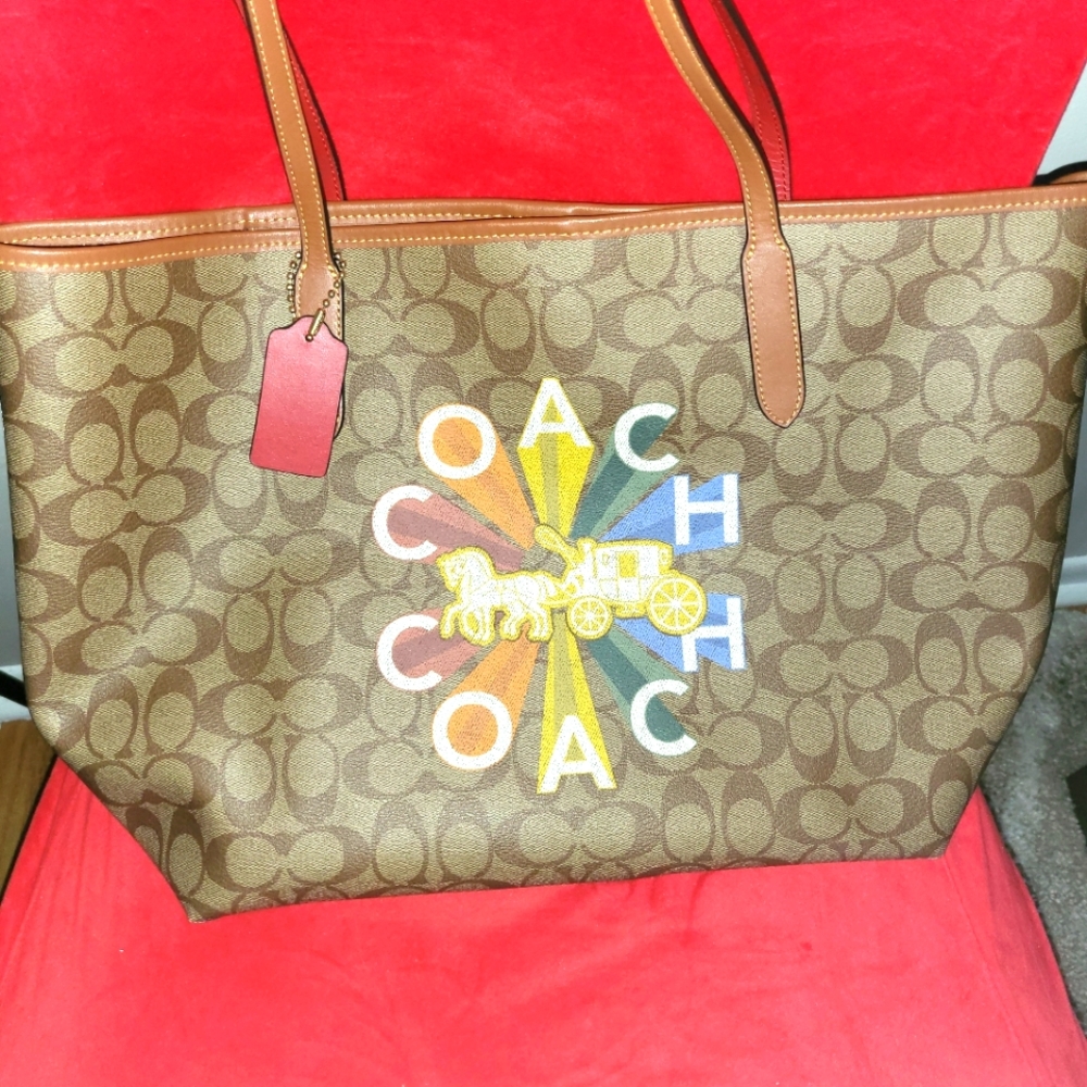 COPY AUTHENTIC - Like new Coach City Tote in Radical Rainbow